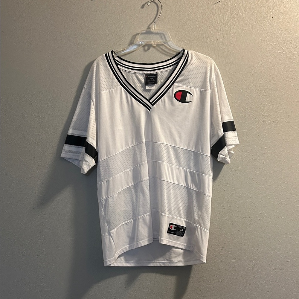 Champion White and Black V-Neck Sports Jersey